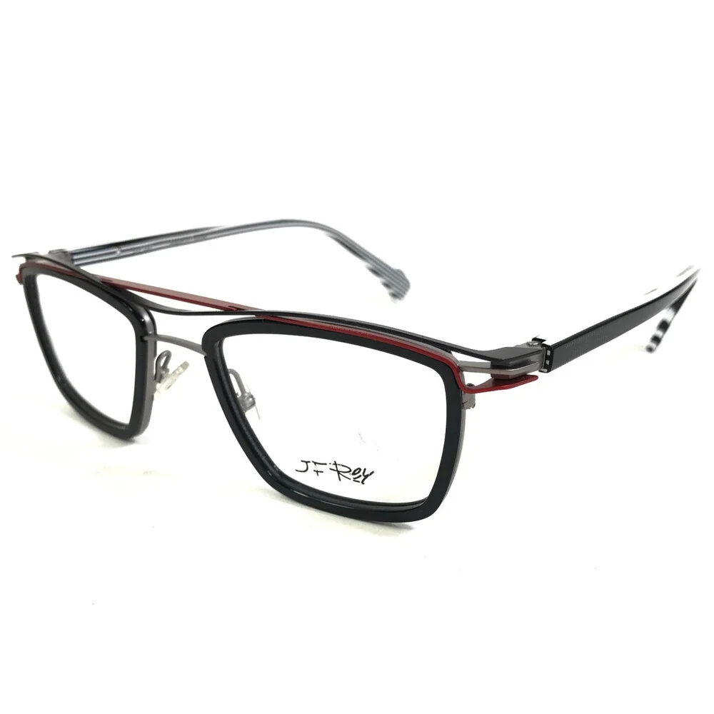 J. F. Rey Eyeglasses Frames JF2964 0030 Black White Red Square 51-19-140